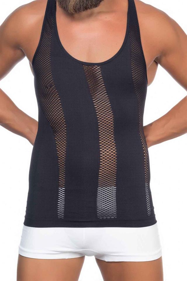 Schwarzes E1009 Mesh Korsett Tank Top für Herren