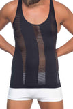 Black  E1009 Mesh Men's Corset Tank Top