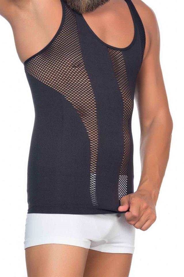 Schwarzes E1009 Mesh Korsett Tank Top für Herren