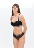 Schwarzes trägerloses BH-Hipster-Set mit Ösen 4792 