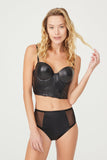Black Leather Corset Bra and Panty Set