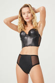Black Leather Corset Bra and Panty Set