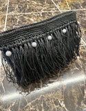Black Paper Rope Clutch with wooden bead,Summer Bag Clutch, Handmade Bag Woven, Paper Yarn Bag, Clutch