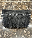 Black Paper Rope Clutch with wooden bead,Summer Bag Clutch, Handmade Bag Woven, Paper Yarn Bag, Clutch