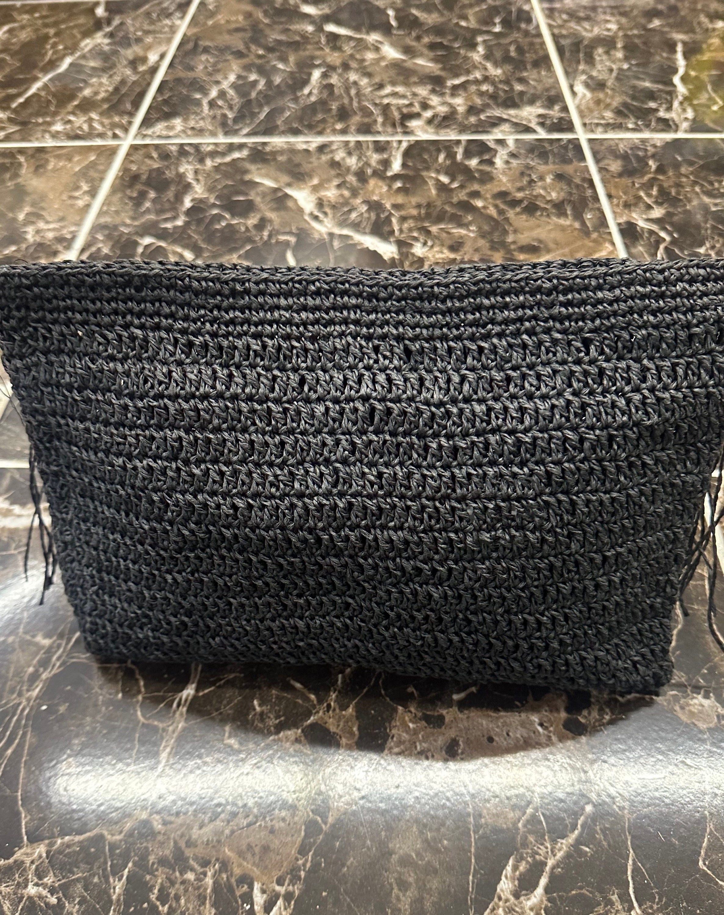 Black Paper Rope Clutch with wooden bead,Summer Bag Clutch, Handmade Bag Woven, Paper Yarn Bag, Clutch