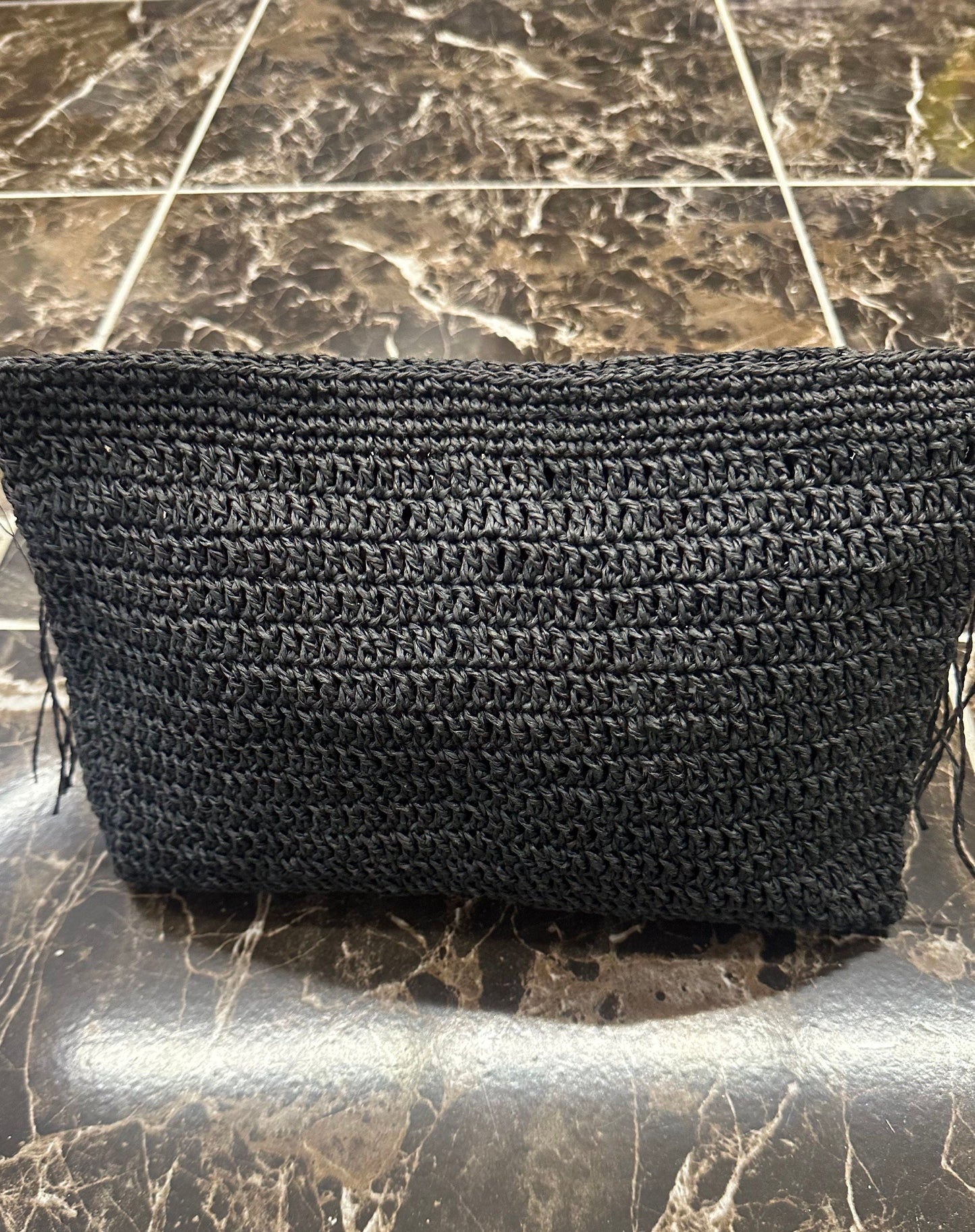 Black Paper Rope Clutch with wooden bead,Summer Bag Clutch, Handmade Bag Woven, Paper Yarn Bag, Clutch