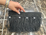 Black Paper Rope Clutch with wooden bead,Summer Bag Clutch, Handmade Bag Woven, Paper Yarn Bag, Clutch