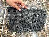 Black Paper Rope Clutch with wooden bead,Summer Bag Clutch, Handmade Bag Woven, Paper Yarn Bag, Clutch