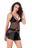 Black Satin Babydoll Shorts Set