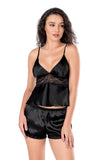Black Satin Babydoll Shorts Set