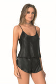 Black Satin Babydoll Shorts Set