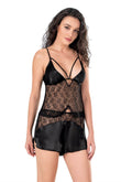 Black Satin Babydoll Shorts Set