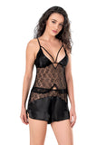 Black Satin Babydoll Shorts Set