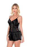Black Satin Babydoll Shorts Set