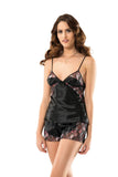 Black Satin Nightgown Babydoll Shorts Set