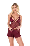 Burgundy Satin Babydoll Shorts Set