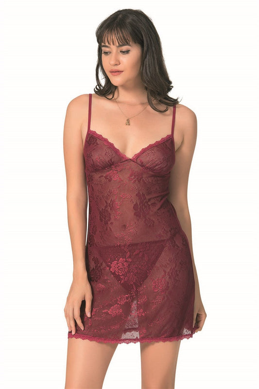 Burgundy Short Jacquard Nightgown