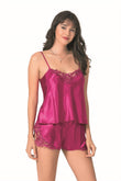 Cherry Satin Babydoll Shorts Set