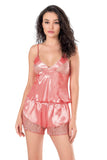 Coral Satin Babydoll Shorts Set
