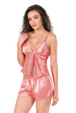 Coral Satin Babydoll Shorts Set