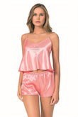Coral Satin Babydoll Shorts Set