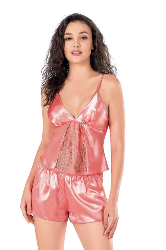 Coral Satin Babydoll Shorts Set