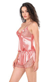 Coral Satin Babydoll Shorts Set