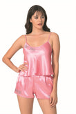 Dark Pink Satin Babydoll Shorts Set