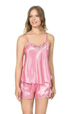 Dark Pink Satin Babydoll Shorts Set