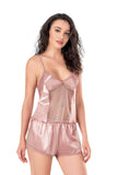 Dark Powder Satin Babydoll Shorts Set