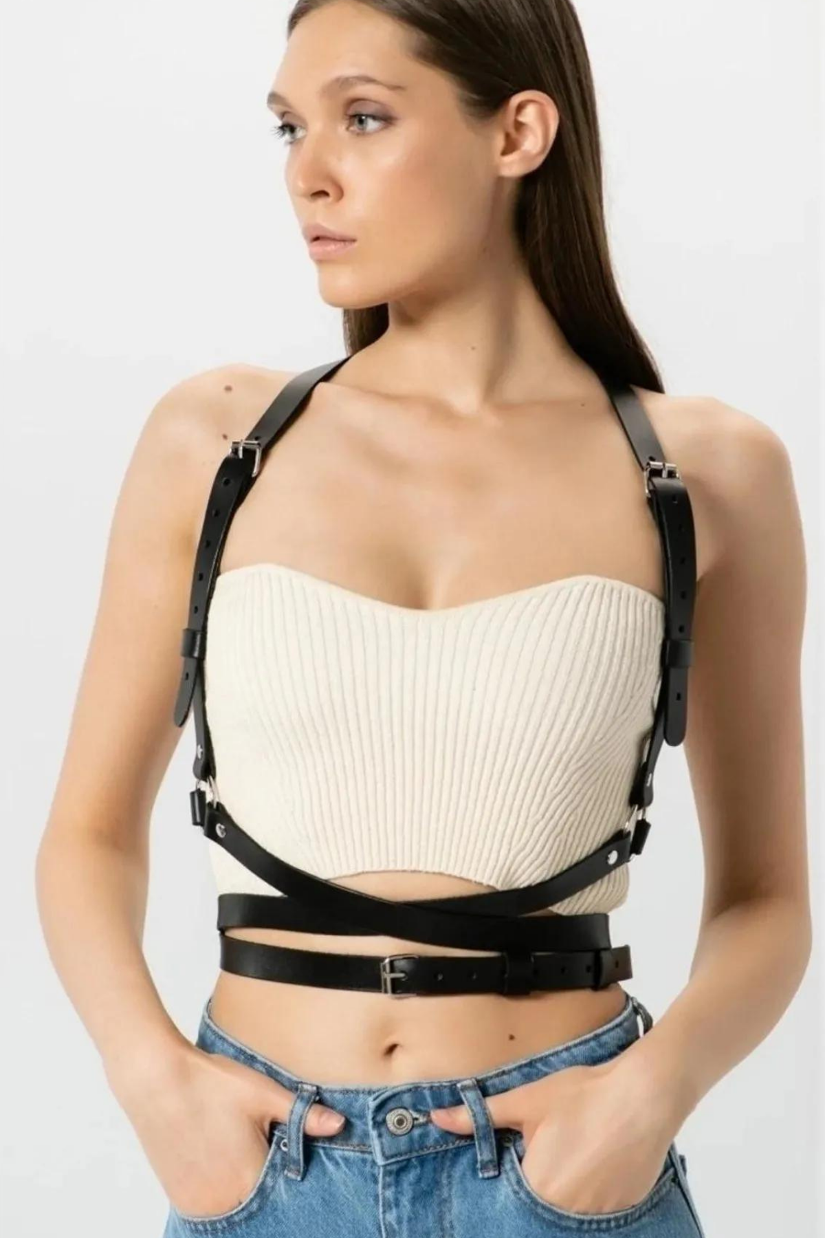 Dress Dress With Three Belts Back Buckle With Tie Up Adjustable Tanning Strap Faux Leather Belt 800771