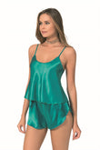 Emerald Satin Babydoll Shorts Set