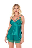 Emerald Satin Babydoll Shorts Set