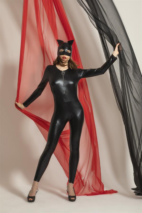 Schickes Katzenmädchenkostüm aus Leder SCHWARZ (Mgp6330)