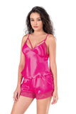 Fuchsia Satin Babydoll Shorts Set