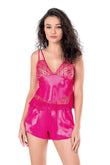 Fuchsia Satin Babydoll Shorts Set