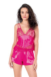 Fuchsia Satin Babydoll Shorts Set