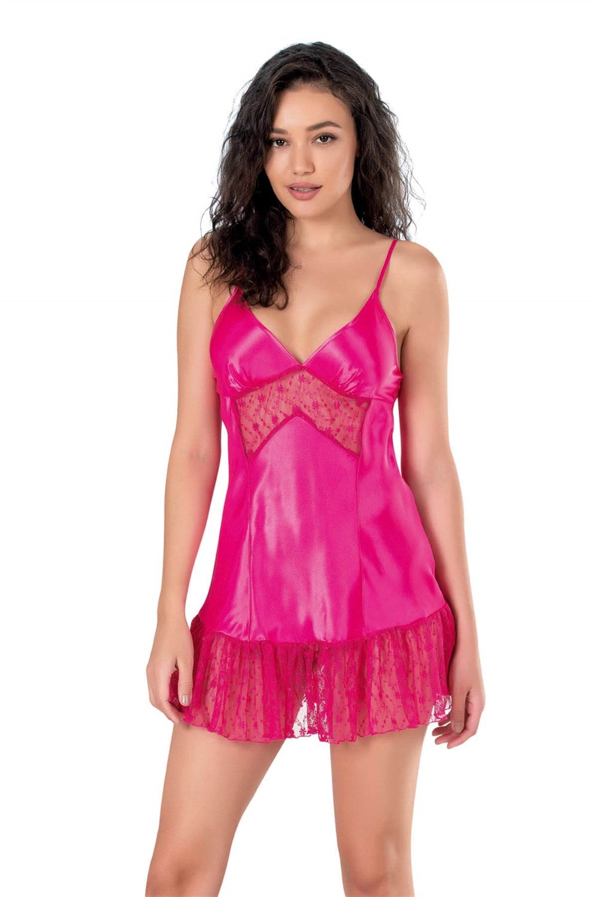 Kurzes Nachthemd aus Satin in Fuchsia