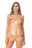 Gold Satin Babydoll Shorts Set