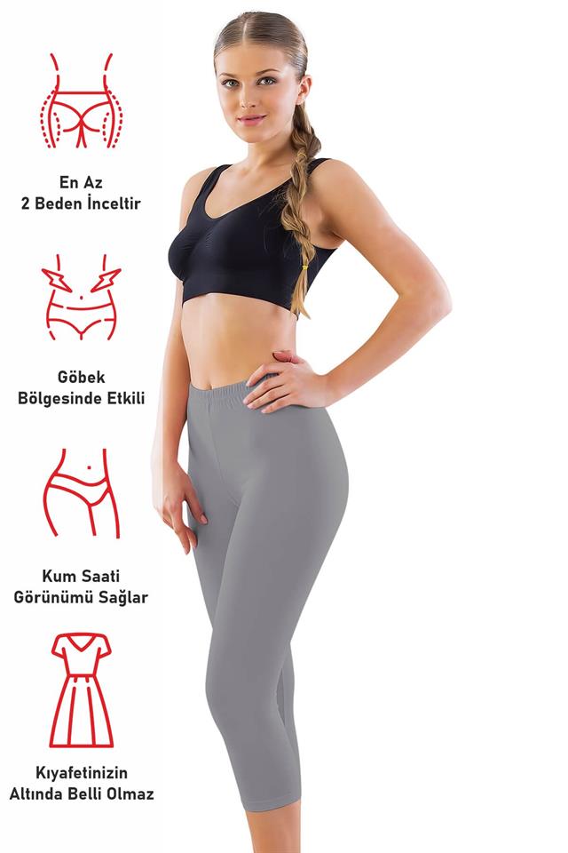 Graue, einfarbige Capri-Leggings Mi 7300
