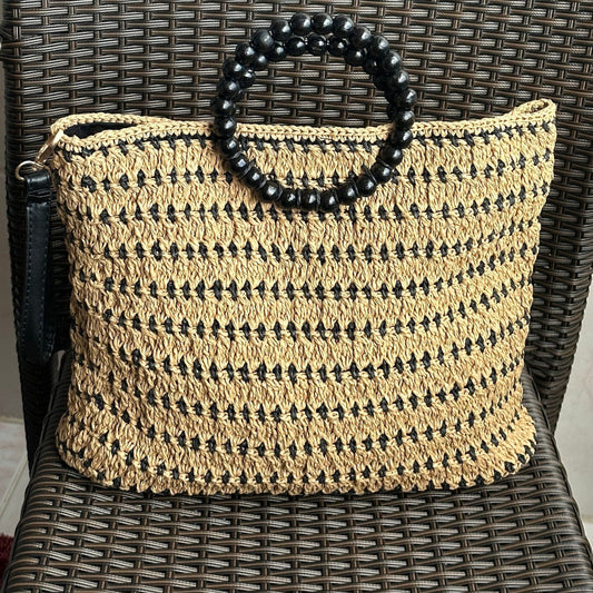 Handmade Paper Yarn Brown Hand Bag