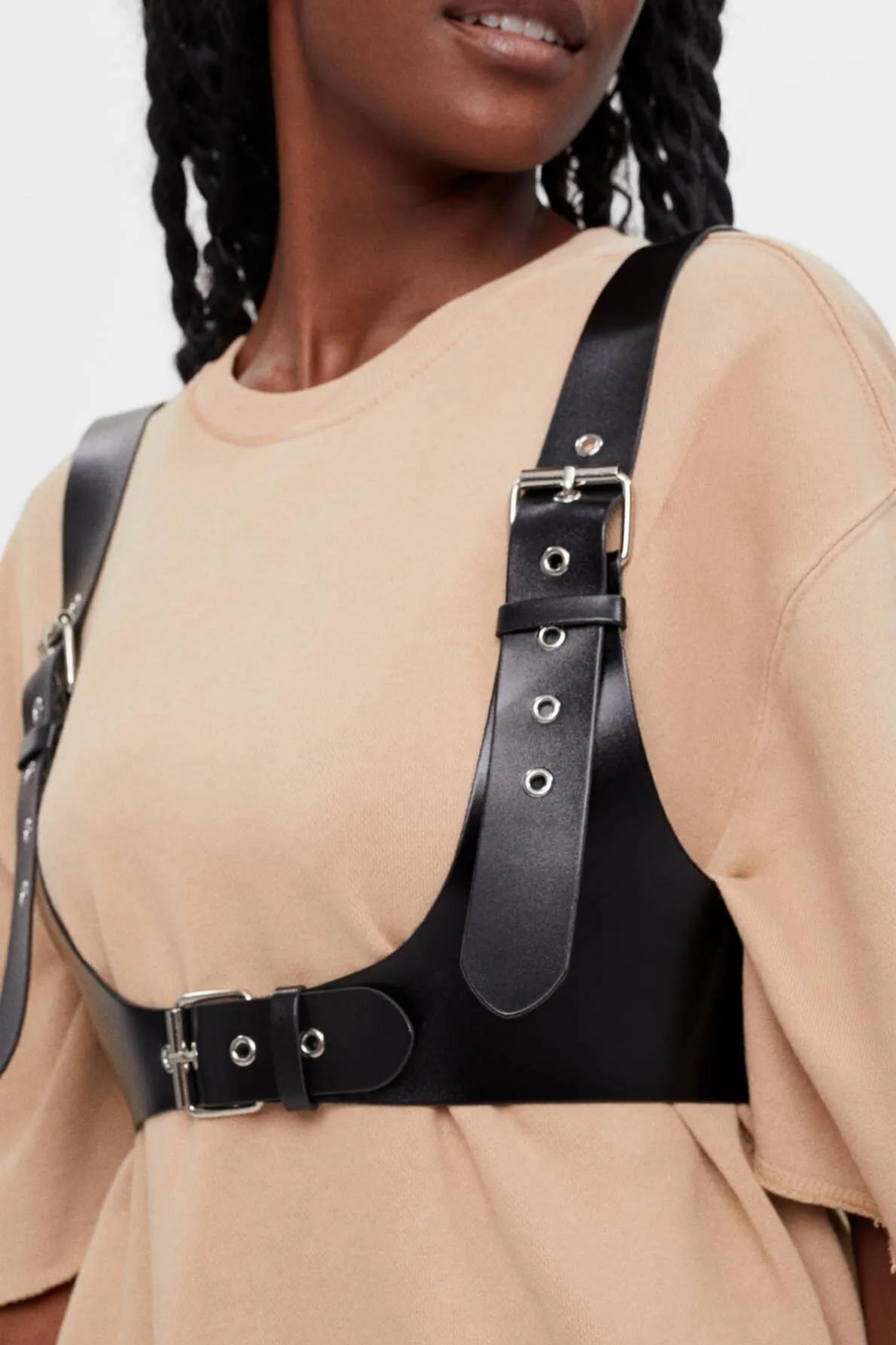 Harness Faux Leather Belt with Adjustable Buckle with Side Tie on Dress 800580