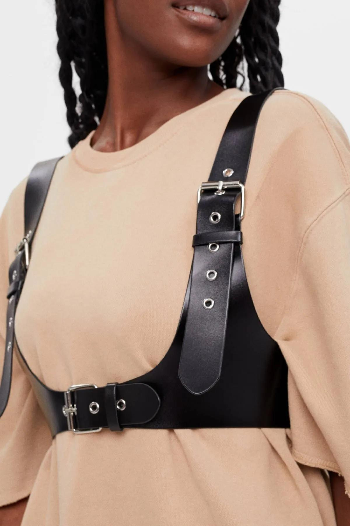 Harness Faux Leather Belt with Adjustable Buckle with Side Tie on Dress 800580