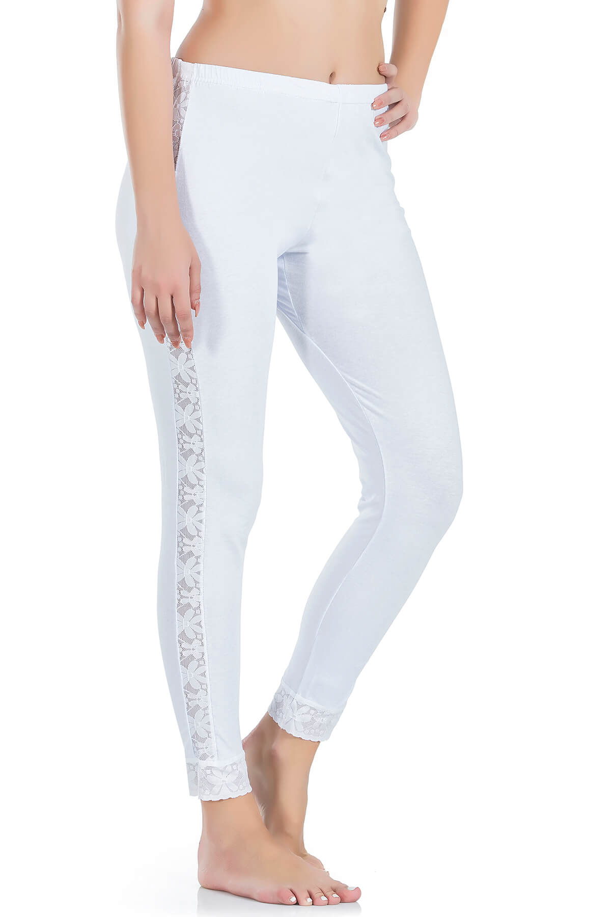 Lange Damen Leggings mit Spitzenstreifen 416