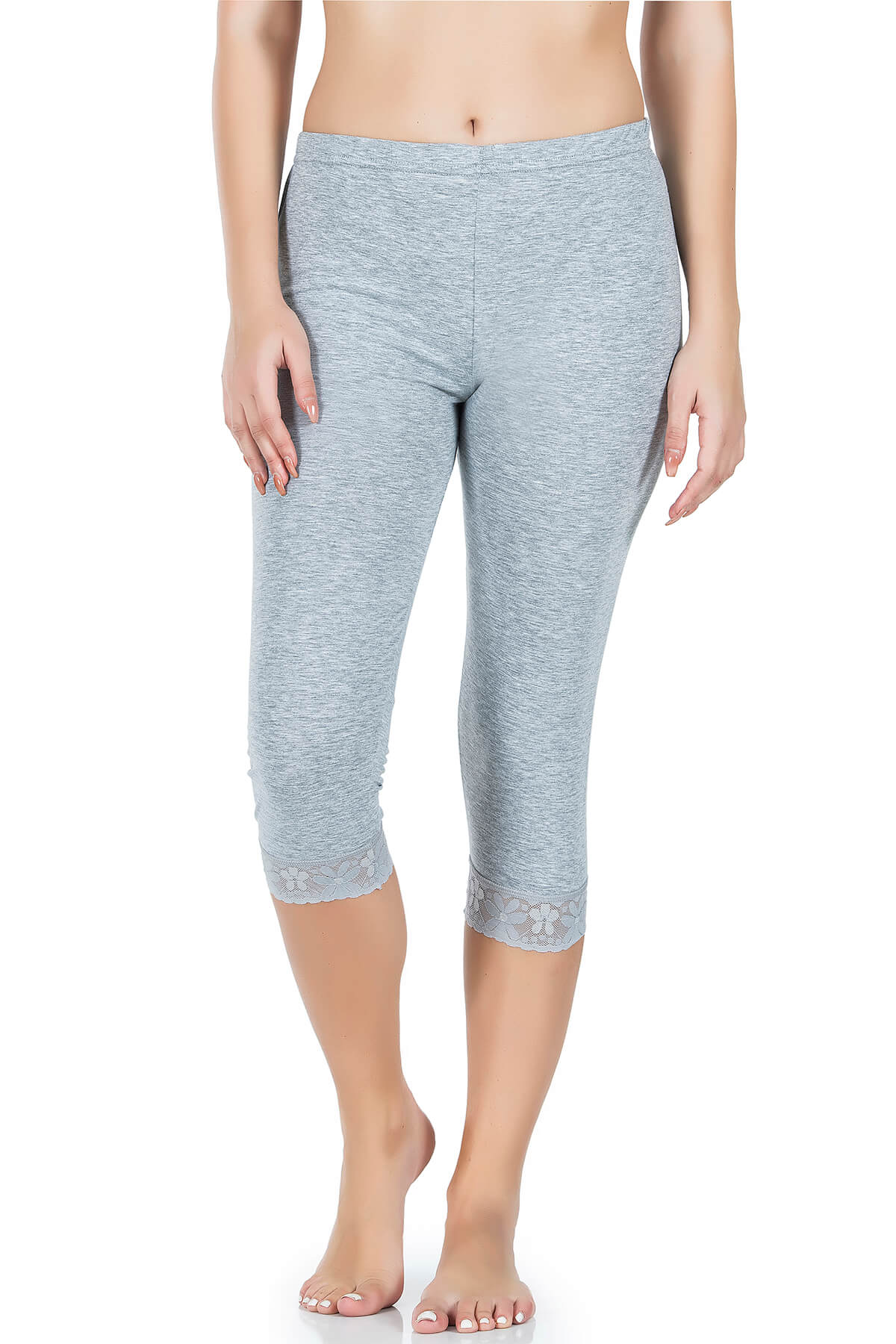 Kurze Damen Leggings mit Spitzenbesatz 414
