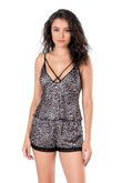 Leopard Satin Babydoll Shorts Set