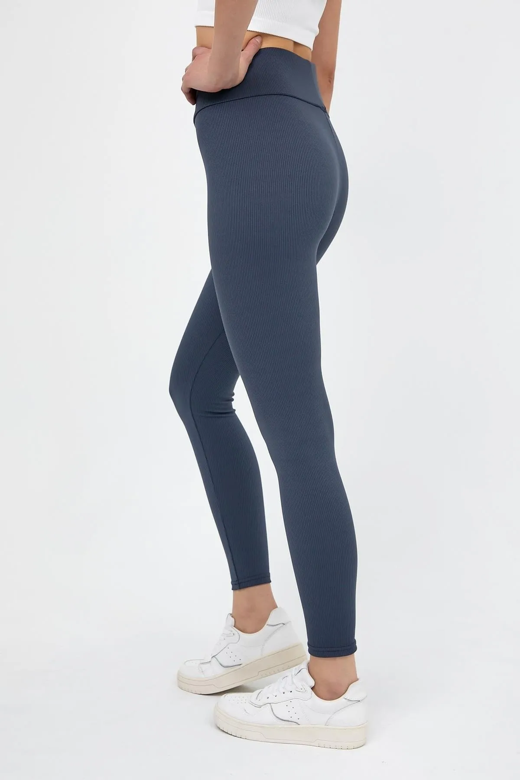 Marineblaue gerippte Leggings mit hoher Taille 0608