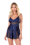 Navy Blue Satin Babydoll Shorts Set