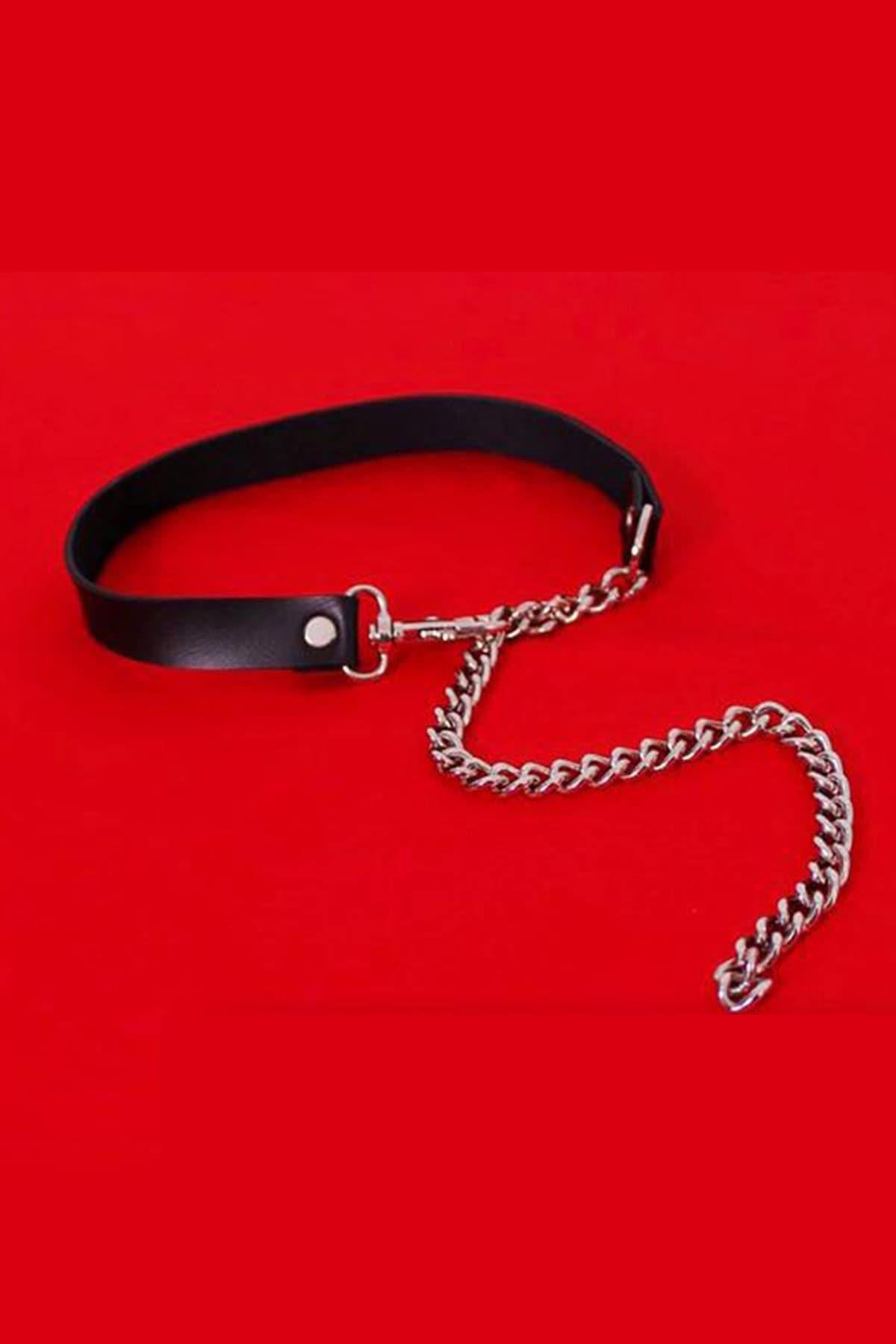 Krawatte Leder Sexy Kette Accessoire Rot H0017