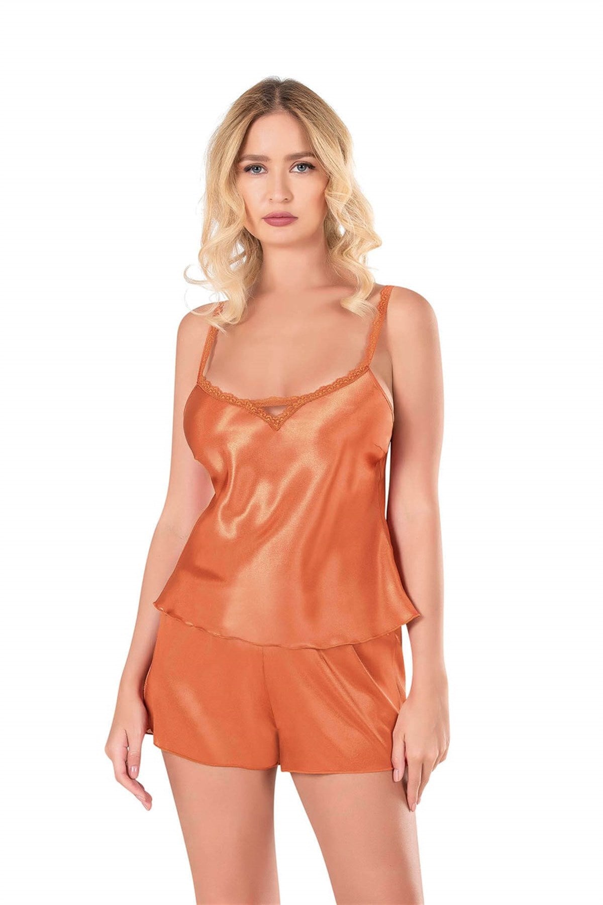 Oranges Babydoll-Shorts-Set aus Satin
